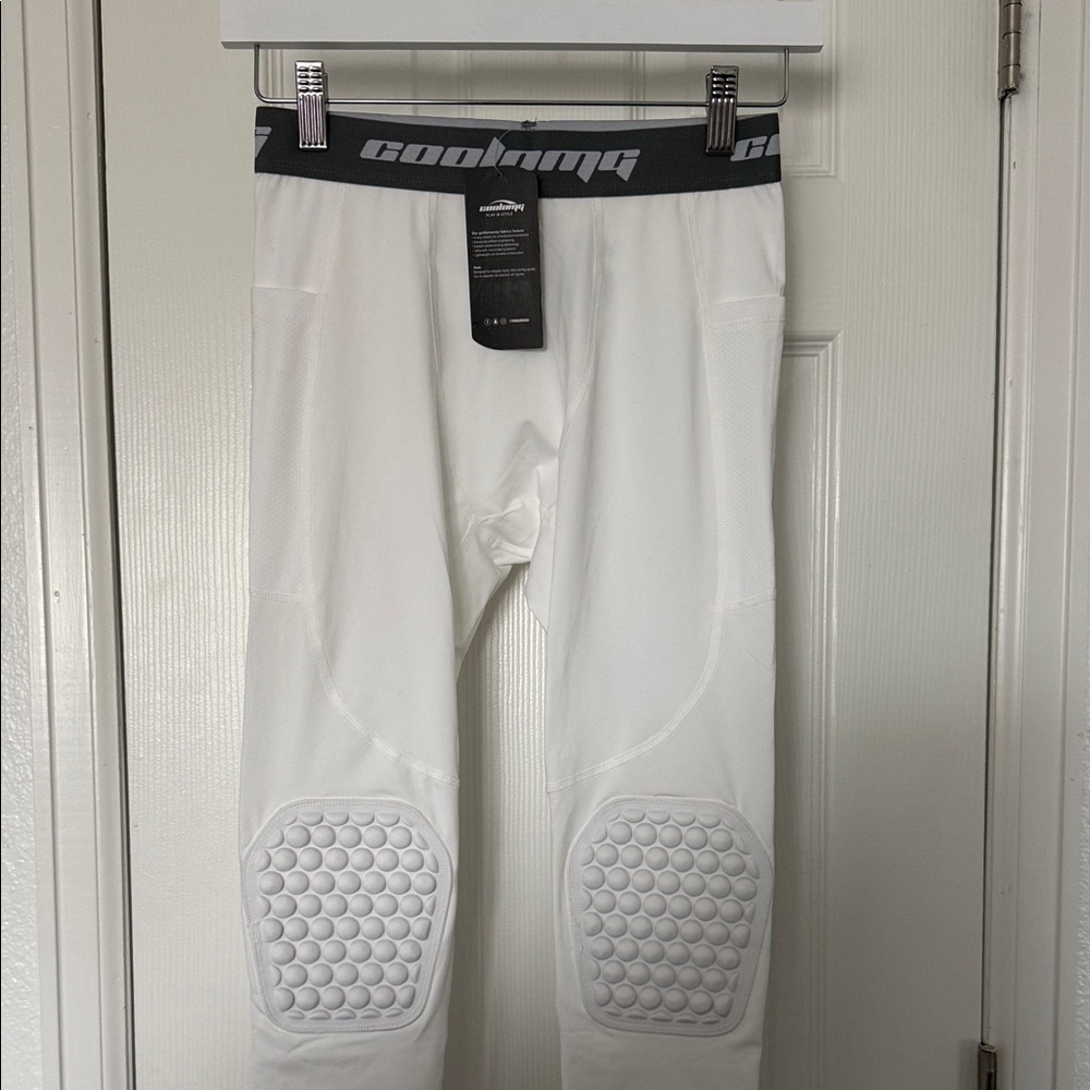 COOLOMG Youth Boys XL Basketball Compression Pants Knee Pads White NWT